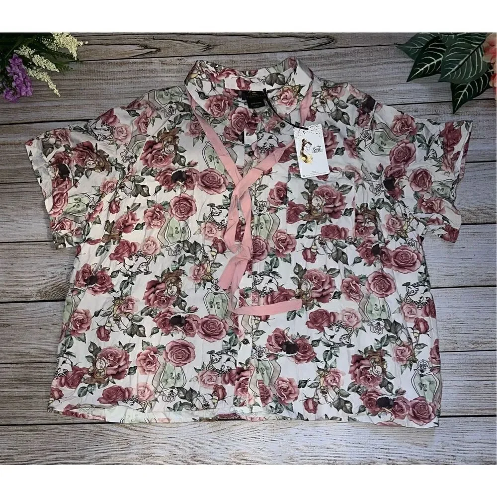 Disney Beauty & The Beast Rose Woven Button-Up Plus Size 4 - Picture 4 of 9
